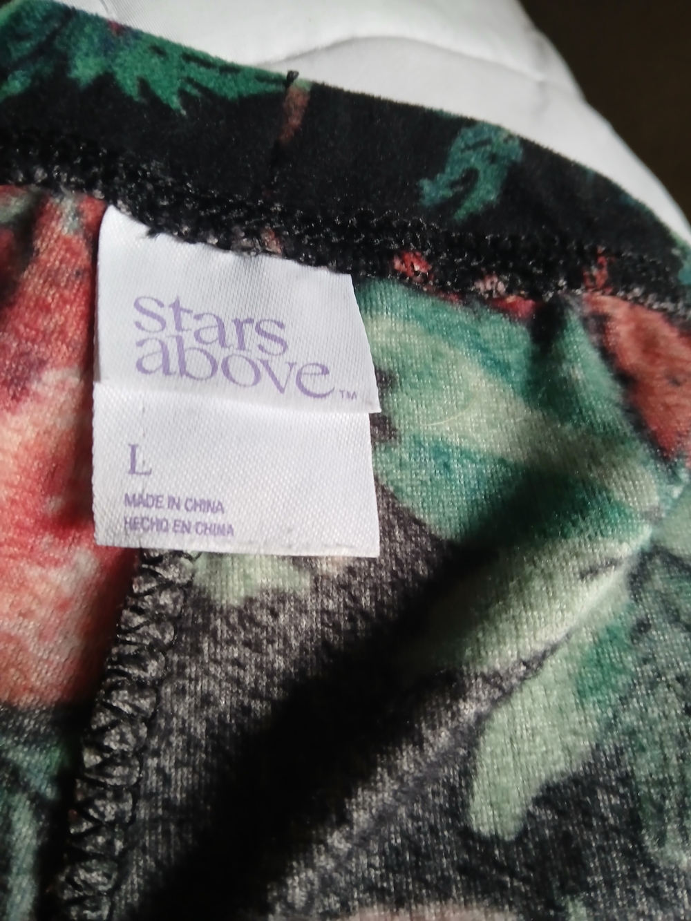 stars above Black Floral Pajama Pants with Red, Green & Peach Flowers - Picture 5 of 5